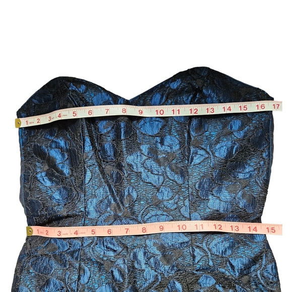 Vintage ILGWU cobalt blue strapless evening gown dress asymmetrical black lace 6 - Picture 15 of 17